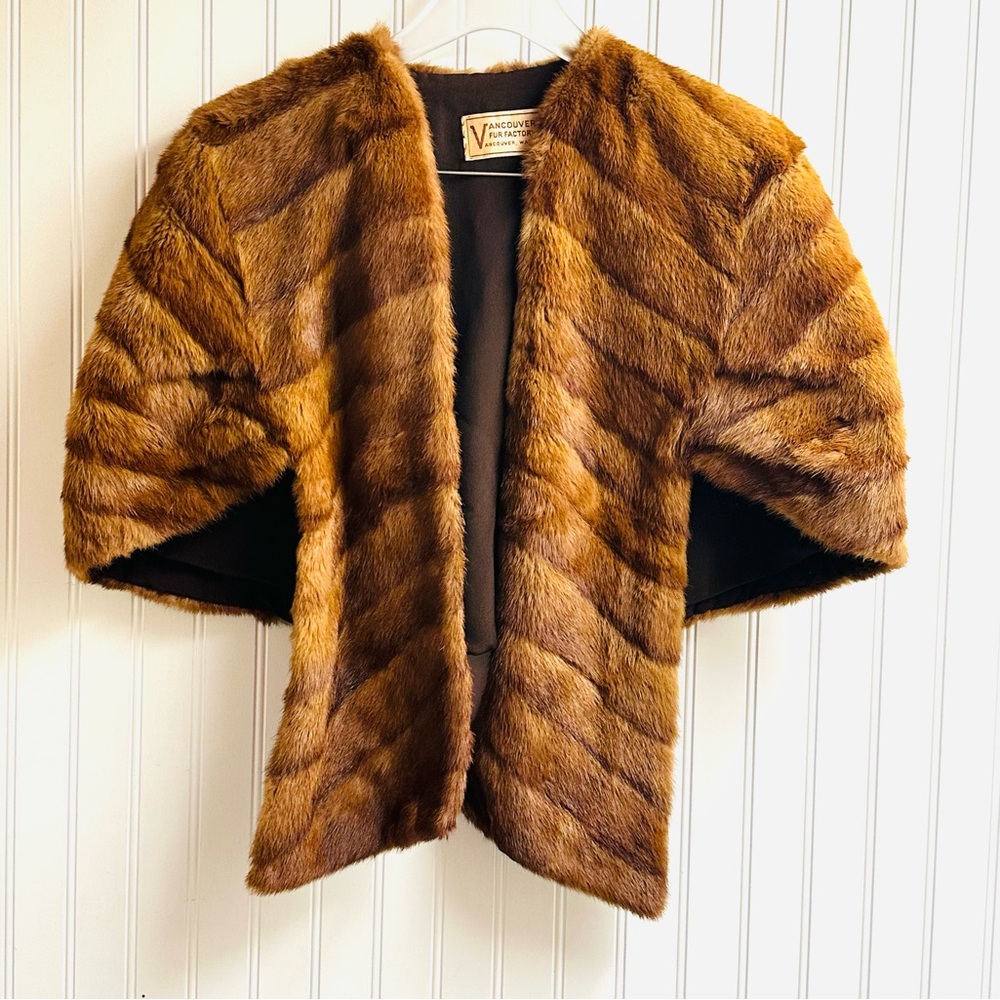 Vtg Brown Mink Shoulder Stole Wrap VANCOUVER FUR FACTORY Wash. Capelet Sz S/M